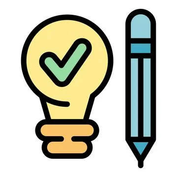 Light bulb with check mark and pencil representing successful idea Stock Illustration