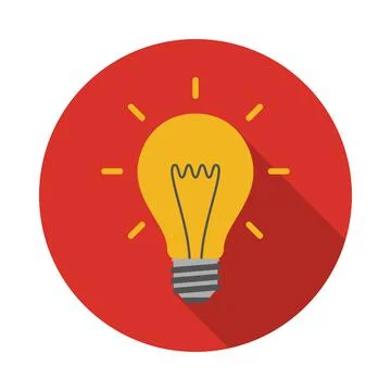 Light bulb circle icon with long shadow. Flat design style. Stock Illustration