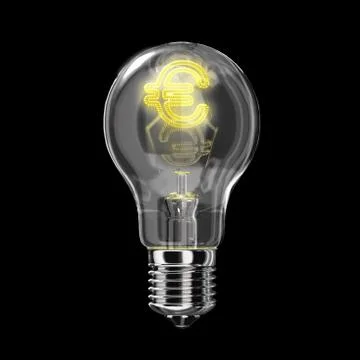 Light bulb classic type. The filament is of the shape of Euro, lit and with g Stock Illustration