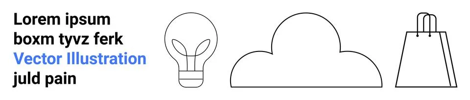 Light bulb, cloud, and shopping bag outline icons with placeholder text イラスト素材