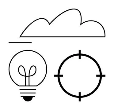 Light Bulb, Cloud, and Target Outline Illustrating Ideas, Innovation, and Goa Stock Illustration