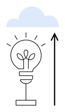 Light bulb cloud arrow bright lines symbolizes innovation growth ideas aspira Stock Illustration