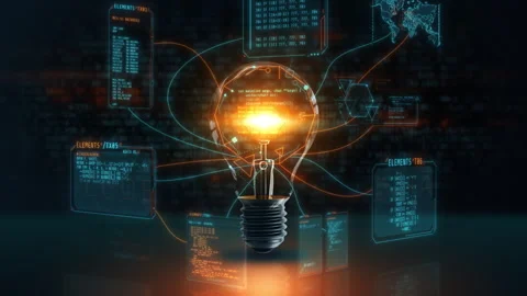 Light bulb with coding data representing innovation concept Stock Footage 330035012