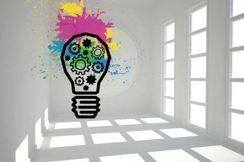 Light bulb with cogs in bright room Иллюстрация
