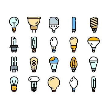 Light bulb collection electricity illuminating different lamp types Stock Illustration