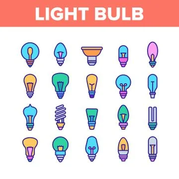 Light Bulb Collection Elements Icons Set Vector Stock Illustration