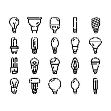 Light bulb collection presenting innovation and technology Stock Illustration