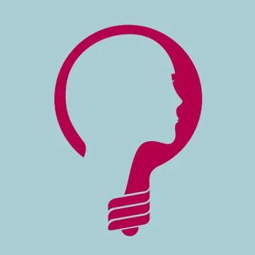 Light bulb concept design, combination of light bulb and human head. Illustrazione stock