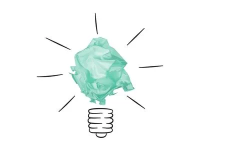 Light bulb concept made of crumpled Green paper isolated on white Stock Illustration