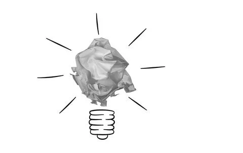 Light bulb concept made of crumpled Gray paper isolated on white Stock Photos