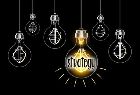 Light bulb concept of strategy on black background Stock Illustration