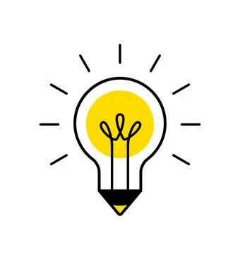 Light bulb, creative logo vector illustration. Mix electric lamp and pencil Stock Illustration