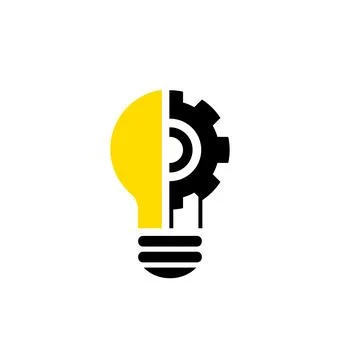 Light bulb, creative logo vector illustration. Mix electric lamp and gear line Ilustração Stock