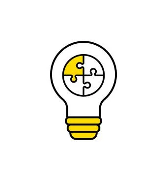 Light bulb, creative logo vector illustration. Mix electric lamp and puzzle Stock Illustration