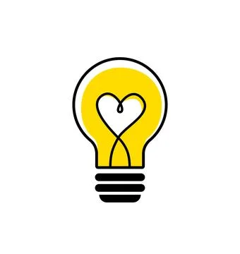Light bulb, creative logo vector illustration. Mix electric lamp and heart Stock Illustration