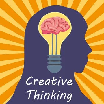 Light Bulb Creative Thinking Logo symbol brain inside. Head woman, creative idea Stock Illustration