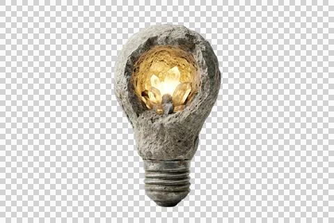 Light bulb with crystals inside rock, idea, innovation, energy, inspiration.. Stock Illustration
