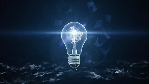 Light bulb on a dark blue abstract background. Stock Footage 275372551