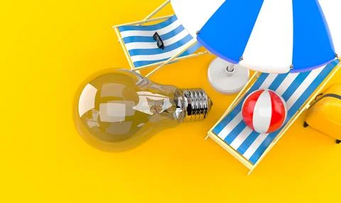 Light bulb with deck chairs and parasol 스톡 일러스트