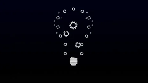 Light bulb design by rotating cogs and gears. 3D rendering. Video stock 91094724