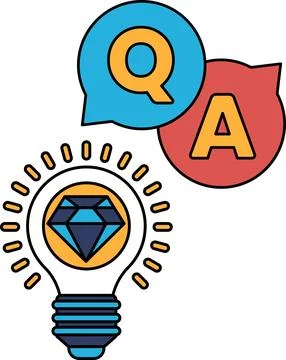 A light bulb with a diamond on it is surrounded by two question marks Stock Illustration