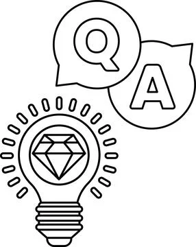 A light bulb with a diamond on it is surrounded by two question marks Stock Illustration
