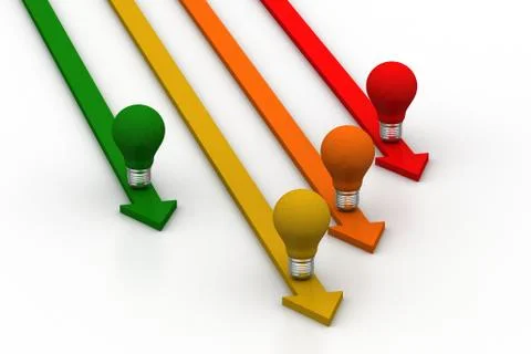 Light  bulb in different color arrows Free Stock Illustration