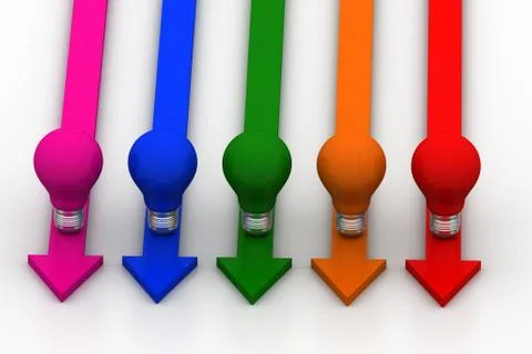 Light  bulb in different color arrows Free Stock Illustration