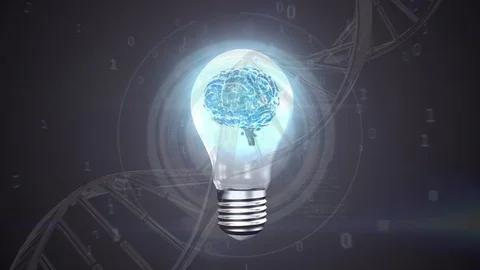 Light bulb with a digital brain Stock Footage 107652248