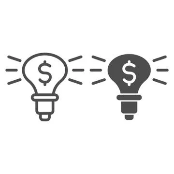 Light bulb with dollar inside line and solid icon. Idea creativity lamp symbol 스톡 일러스트
