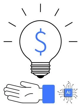 Light Bulb with Dollar Sign and AI Chip Visually Representing Financial Inn.. Stock Illustration