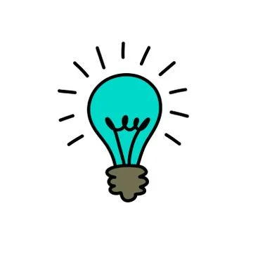 Light bulb doodle icon, vector color illustration Stock Illustration