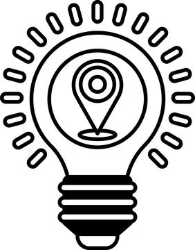 A light bulb with a dot in the middle and a map of the world around it Stock Illustration