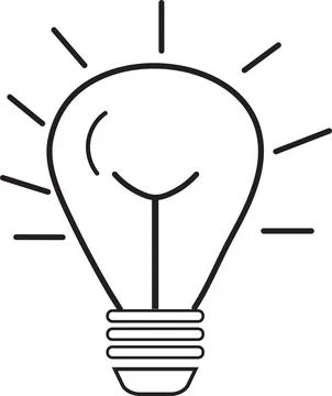 Light bulb drawing, Lamp doodle icon or outline with black lines of bright,.. Stock Illustration