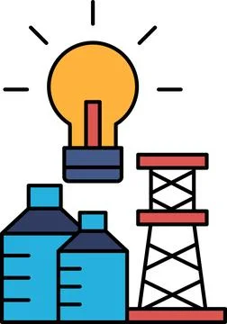 A light bulb is drawn above a power plant Ilustração Stock