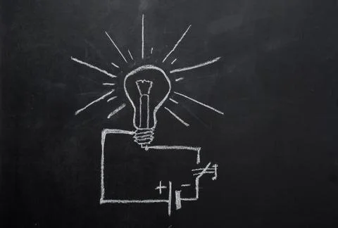 Light bulb drawn on blackboard Stock Photos