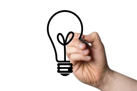 Light bulb drawn by a hand Stock Photos
