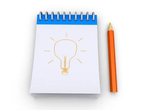 Light bulb is drawn to a notepad Stock Illustration