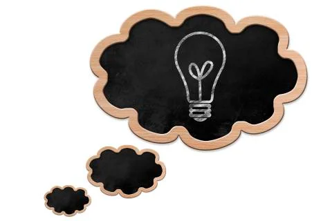 Light bulb drawn on a thought bubble shaped blackboard Stock Illustration