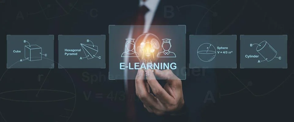 Light bulb with E-learning education with Online Courses e-learning concept,  Stock Photos