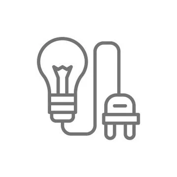 Light bulb with electrical plug, connect line icon. Stock Illustration