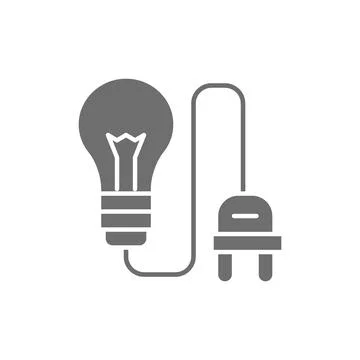Light bulb with electrical plug, connect grey icon. Stock Illustration