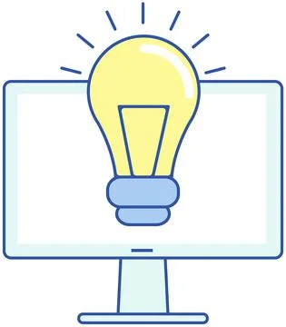 Light bulb, electricity sign on computer monitor. Symbol of new idea creation Stock-Illustration