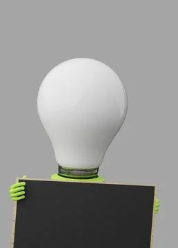 A light bulb with an empty blackboard and space for your text on a grey bac.. Stock Illustration