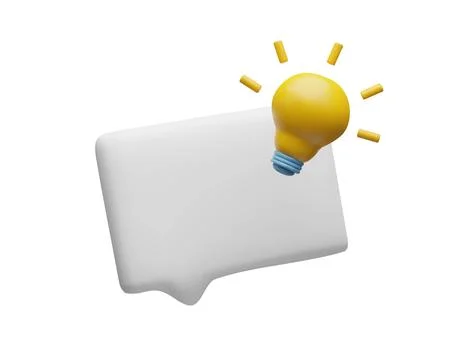 Light bulb with empty speech bubble 3D cartoon plastic style vector icon, social Illustrazione stock