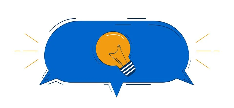 Light bulb enclosed within speech bubble 2D doodle object Illustrazione stock