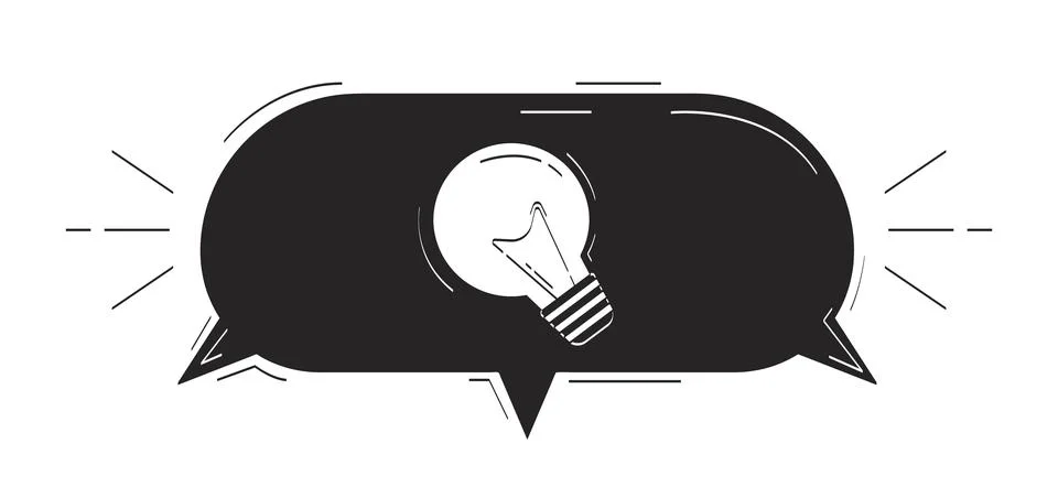 Light bulb enclosed within speech bubble doodle linear object Stock Illustration