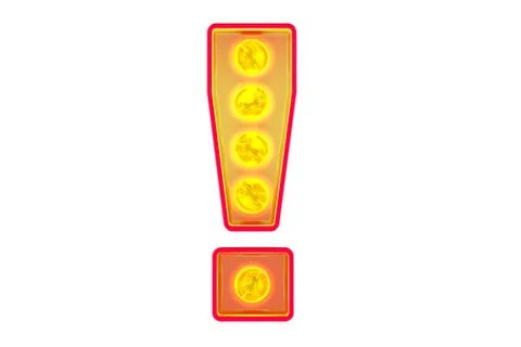 Light bulb exclamation mark, glowing retro font. 3D rendering Stock Illustration