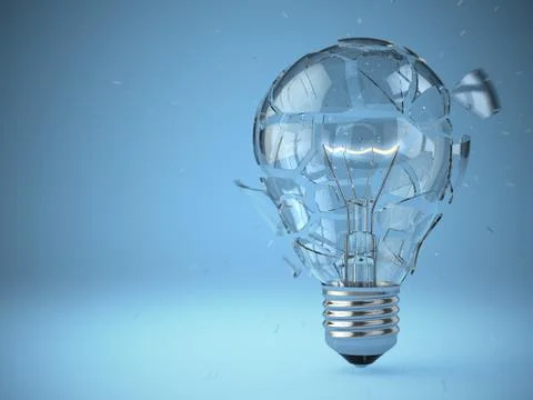 Light bulb exploding. concept of idea. 3d Stock Illustration