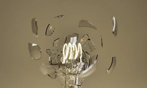 Light bulb exploding with the filament illuminated Ilustración de archivo